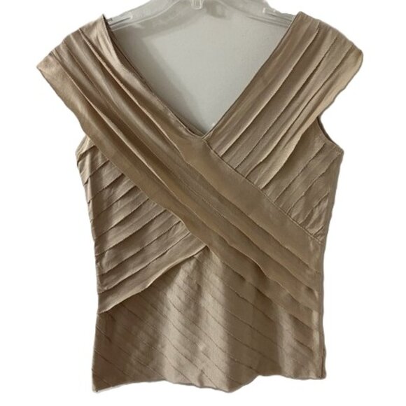 Ralph Lauren Black Label Asymmetrical Pleated Layer V Neck Blouse - Picture 2 of 16